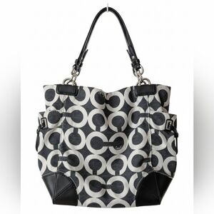 Coach Op Art Black and White Denim Shoulder Bag -  EUC!